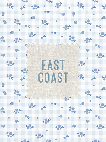 East Coast Sign - Linen on Floral Gingham - Blue Art Print by Jolly and Dash