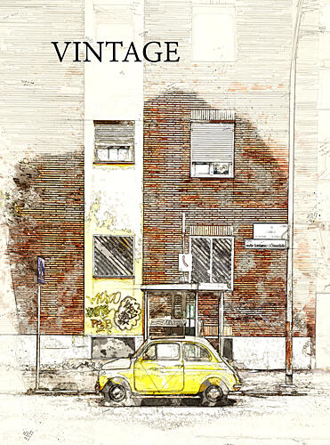 Yellow Vintage Car Street Européen reproduction