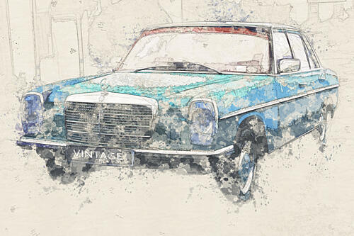 Vintage Blue Car Painting Vintage reproduction
