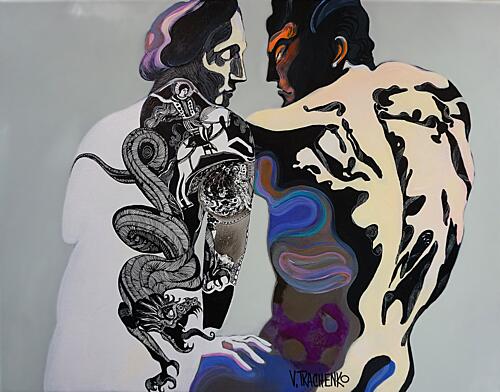 Dragon Tattoo Embrace Art Print by Victor Tkachenko