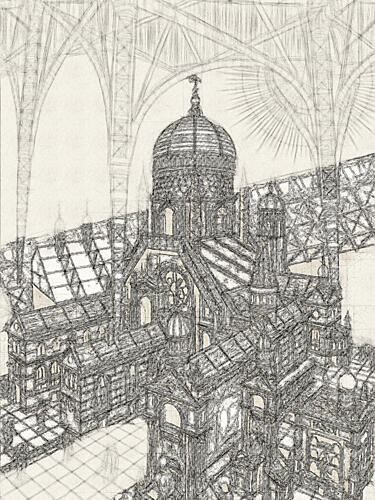 Ornate Cathedral Sketch Classique reproduction