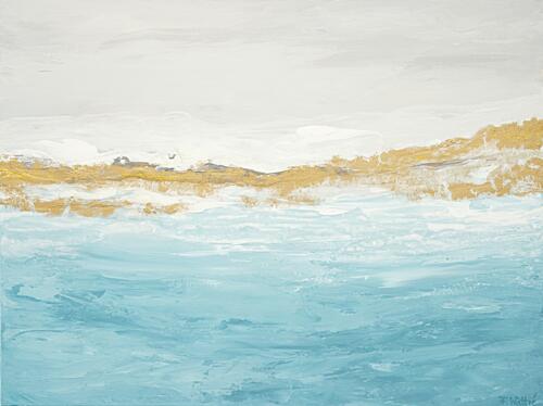 Abstract Blue Gold Seascape Plage reproduction
