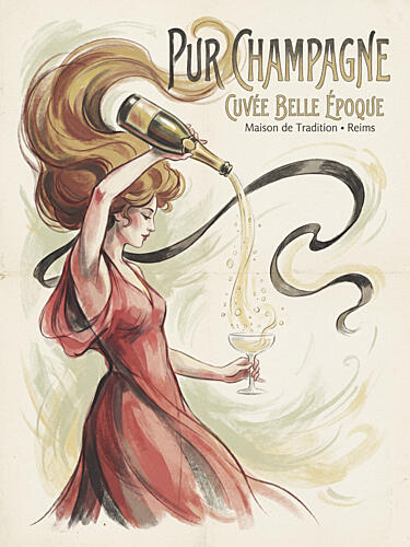 Vintage Champagne Lady Art nouveau reproduction