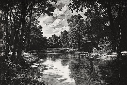 Deep Woods River Art Print by Pictufy Studio Iv