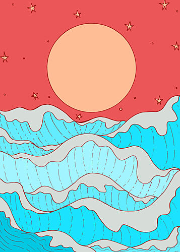 Red Sky Starry Ocean Surréaliste reproduction