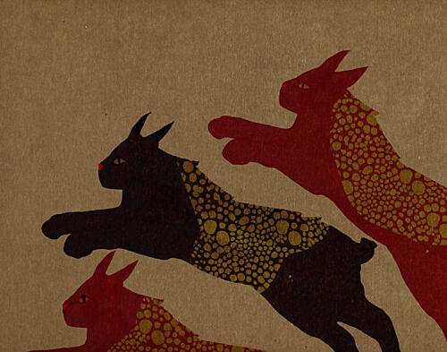 Leaping Patterned Rabbits Art Print by David George
