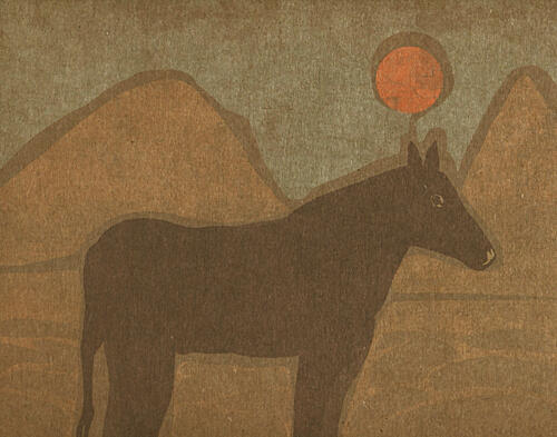 Desert Horse Sunset Montagne reproduction