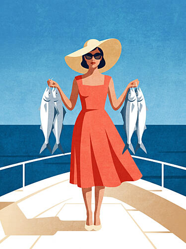 Stylish Womans Ocean Catch Voyage reproduction