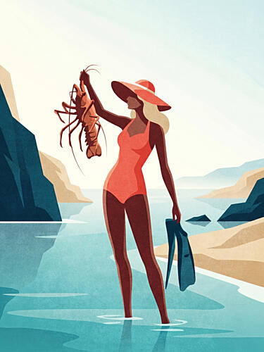 Tropical Lobster Catch Bord de mer reproduction
