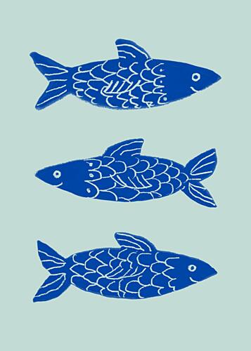 Three Blue Fish Océan reproduction