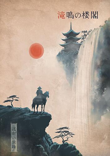Samurais Waterfall Journey Montagne reproduction