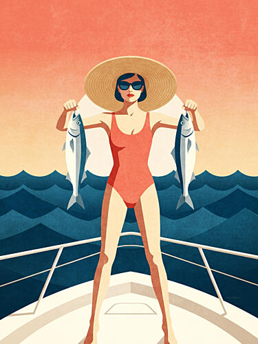 Summer Fishing Woman Art Print