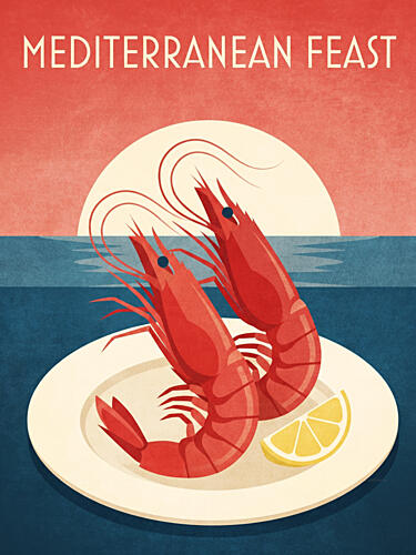 Mediterranean Shrimp Sunset Bord de mer reproduction