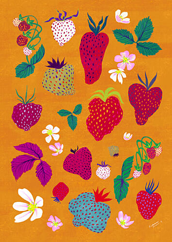 Colorful Strawberry Patch Art Print by Katariina Kosunen