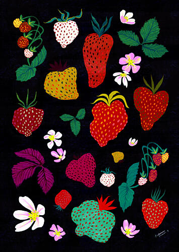 Whimsical Strawberry Harvest Art Print