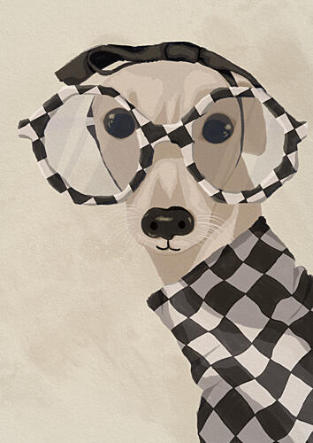 Chic Greyhound in Glasses Art Print by Lisa Solomoniuk
