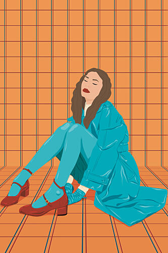 Stylish Woman in Teal Géométrique reproduction