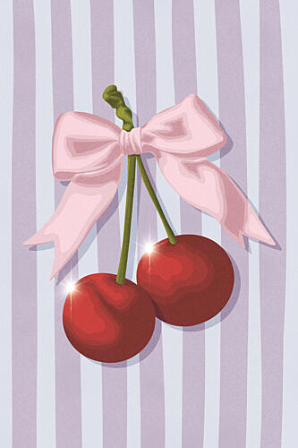 Sweet Pink Bow Cherries Art Print