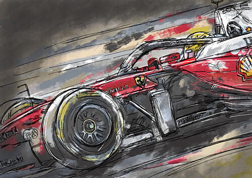 Red Race Car Sketch Sports reproduction