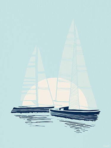 Modern Sailboats Calm Water Art Print by Claudia Spano