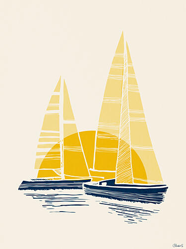 Golden Sailboats Sunset Art Print by Claudia Spano
