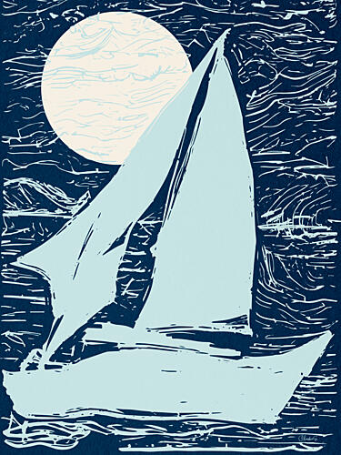 Moonlit Ocean Sailboat Art Print by Claudia Spano