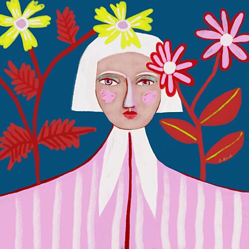 Whimsical Floral Portrait Art Print