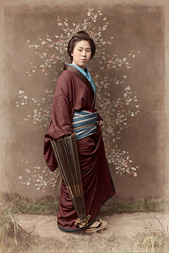 Kimono Woman Cherry Blossoms Art Print