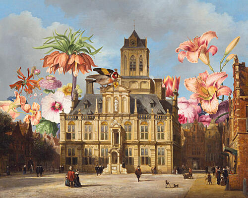 Fantasy Town Square Bird Surréaliste reproduction
