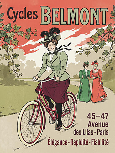 Elegant Lady Cycling Art nouveau reproduction