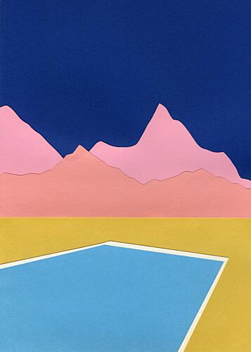 Blue Pool Pink Mountains Art Print by Rosi Feist