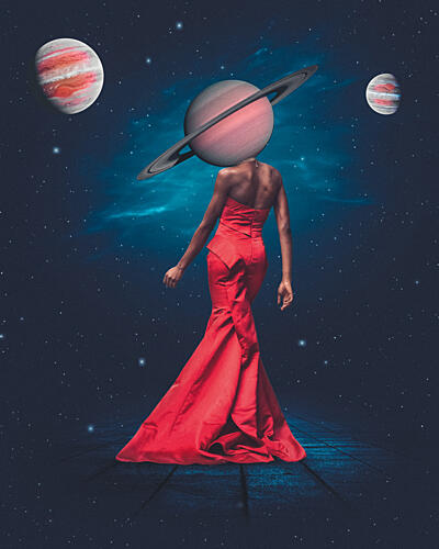 Celestial Red Gown Art Print