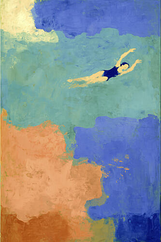 Blue Water Swimmer Impressionniste reproduction