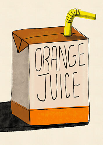 Bright Orange Juice Box Art Print by Nicholas