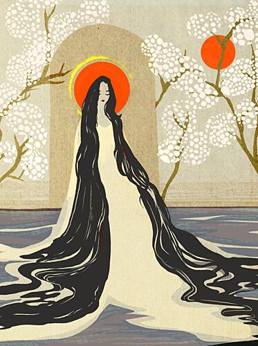 Serene Woman Blossoms Nature reproduction