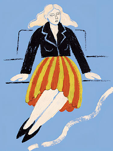 Floating Woman Striped Skirt Art Print by Miguel Bruzual