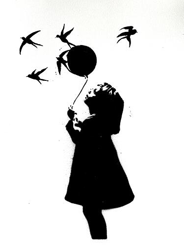 Little Girl Flying Swallows Art Print by Suzan Habib