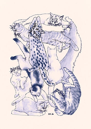 Playful Cat Pile Animaux reproduction