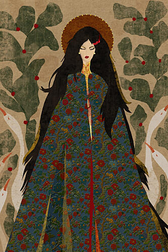 Desert Goddess and Geese Surréaliste reproduction