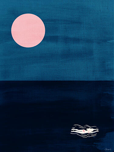 Midnight Swim Pink Moon Abstract Ocean Art Print Art Print by Claudia Spano