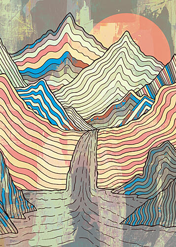 Colorful Mountain Waterfall Montagne reproduction