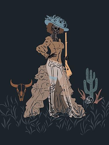 Gothic Cowgirl Skeleton Art Print by Annick