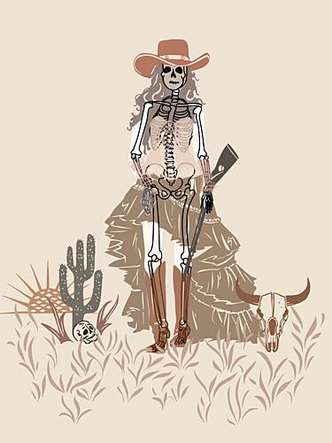 Bohemian Cowgirl Skeleton Toile murale reproduction