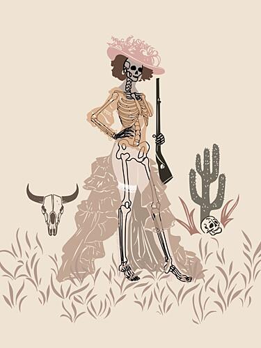 Elegant Skeleton Cowgirl Art Print by Annick