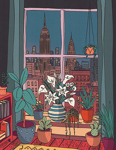 Cozy City Night View Art Print