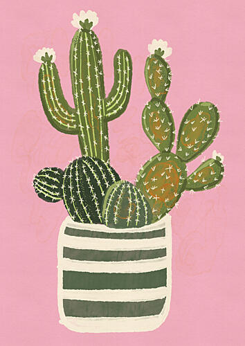 Happy Potted Cacti Nature morte reproduction