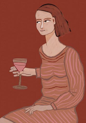 Contemplative Woman with Wine Figuratif reproduction