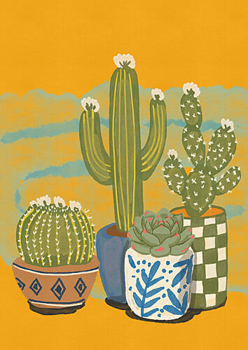 Vibrant Potted Cacti Art Print