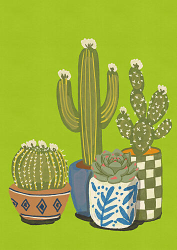 Green Cacti and Succulents Nature morte reproduction