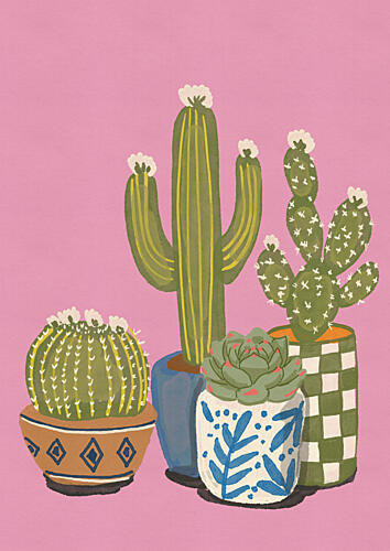 Vibrant Potted Cacti Art Print by Nicholas